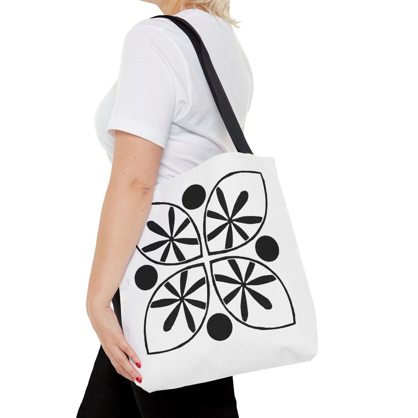 Black Flower Motif Tote Bag - InkLovePrint