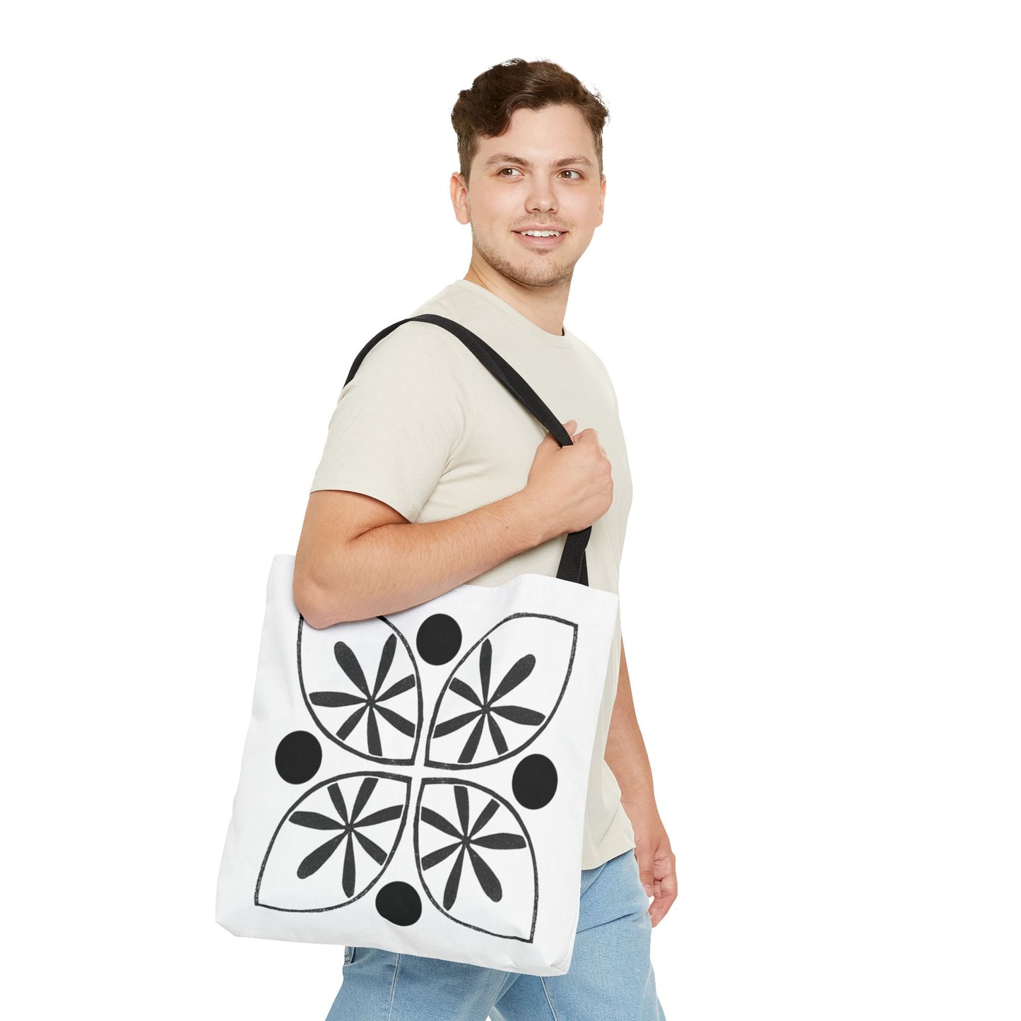 Black Flower Motif Tote Bag - InkLovePrint