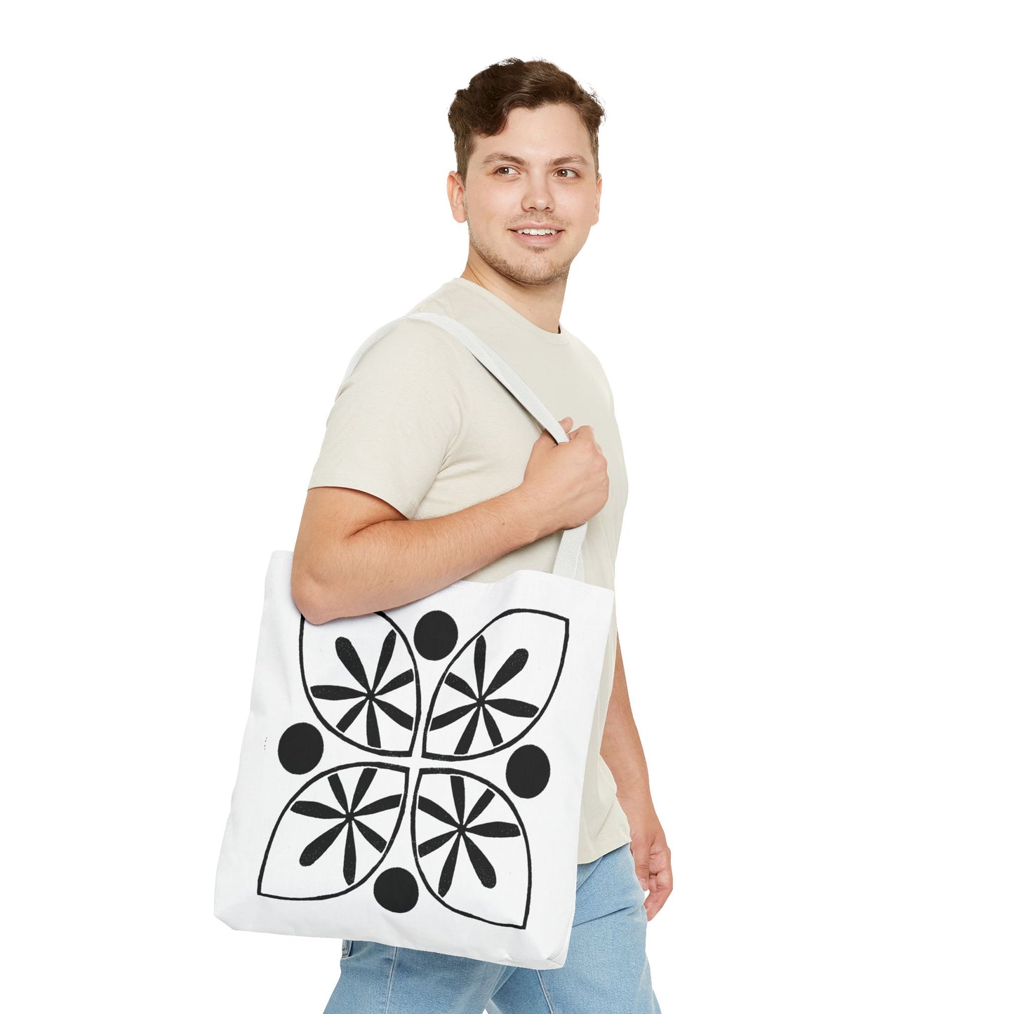 Black Flower Motif Tote Bag - InkLovePrint