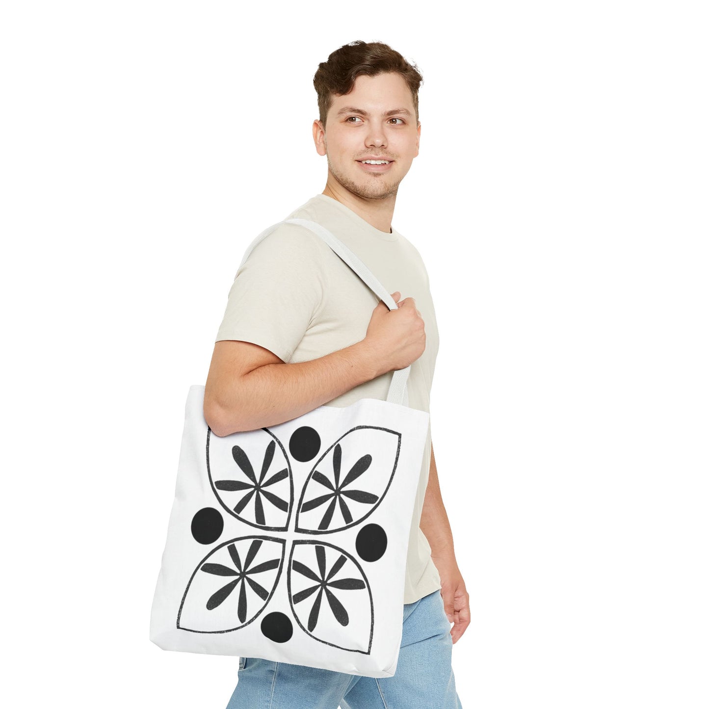 Black Flower Motif Tote Bag - InkLovePrint