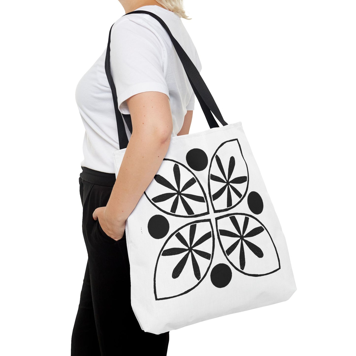 Black Flower Motif Tote Bag - InkLovePrint