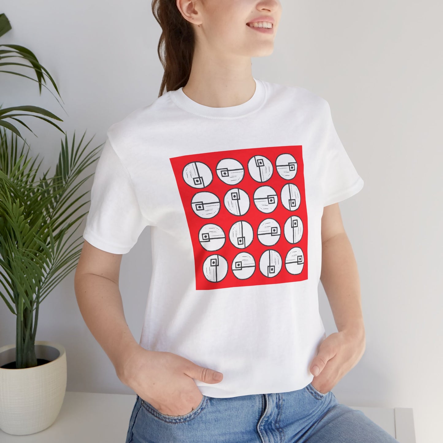 Rotating Rectangle on Red Unisex T-Shirt - InkLovePrint