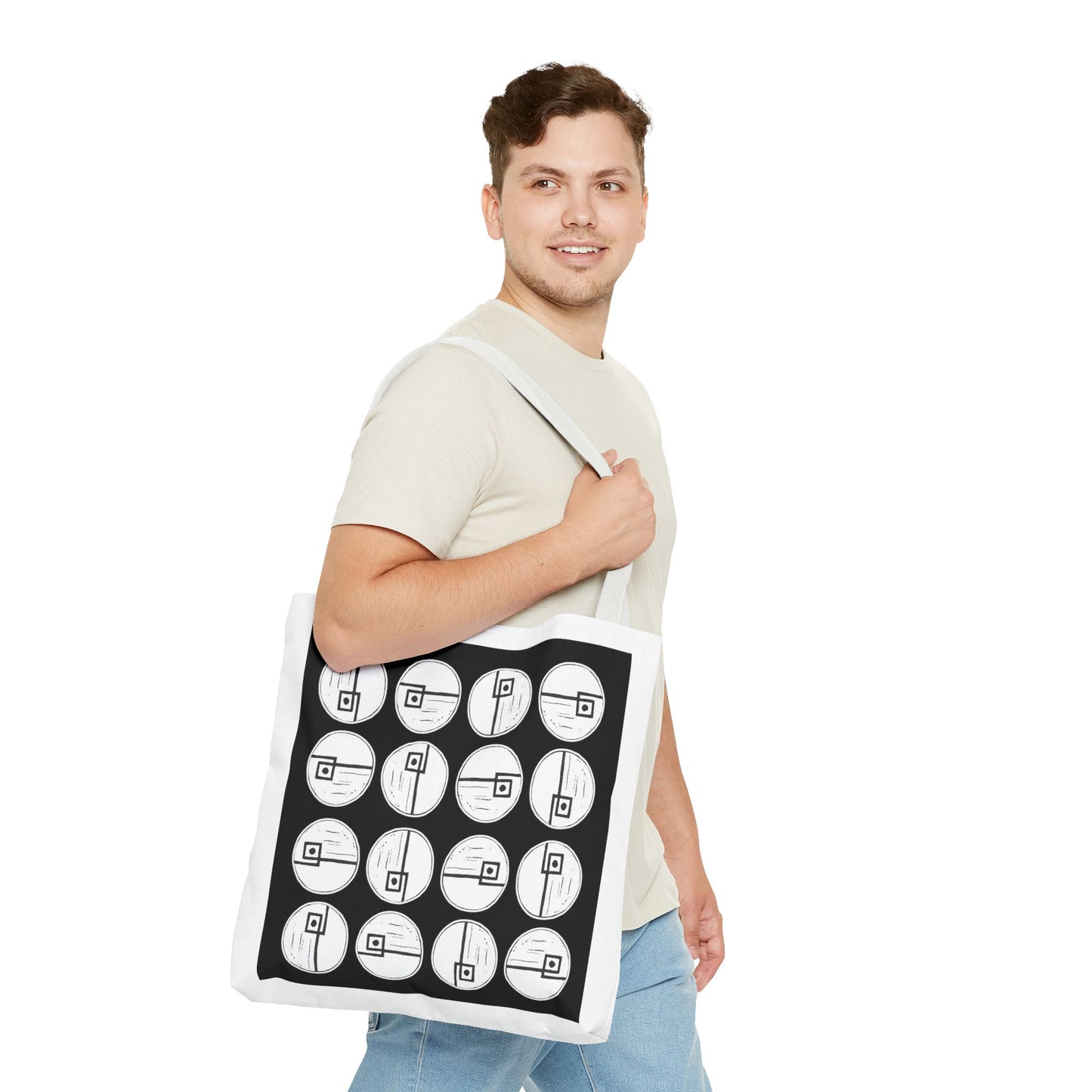 Rotating Rectangle Black Tote Bag - InkLovePrint
