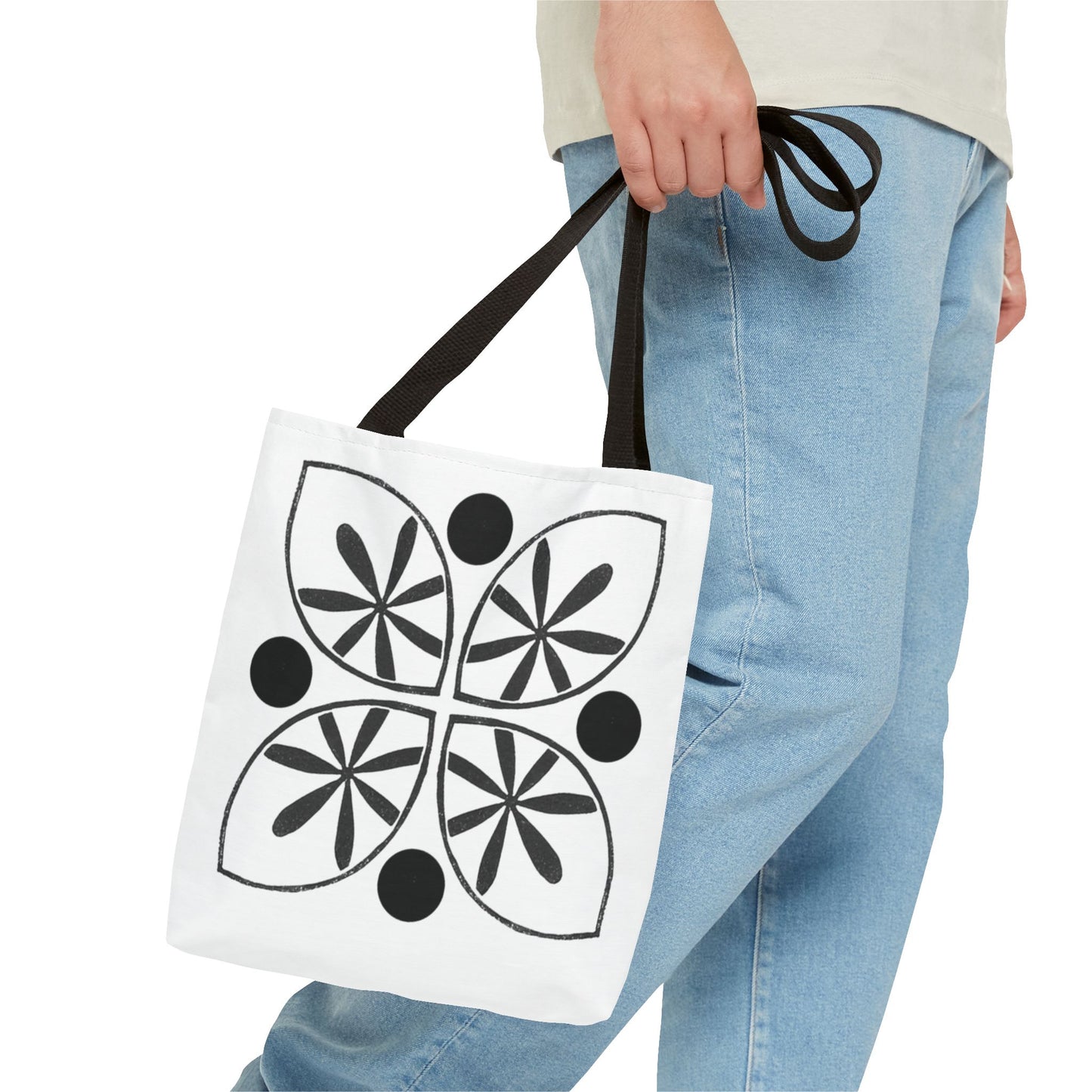 Black Flower Motif Tote Bag - InkLovePrint