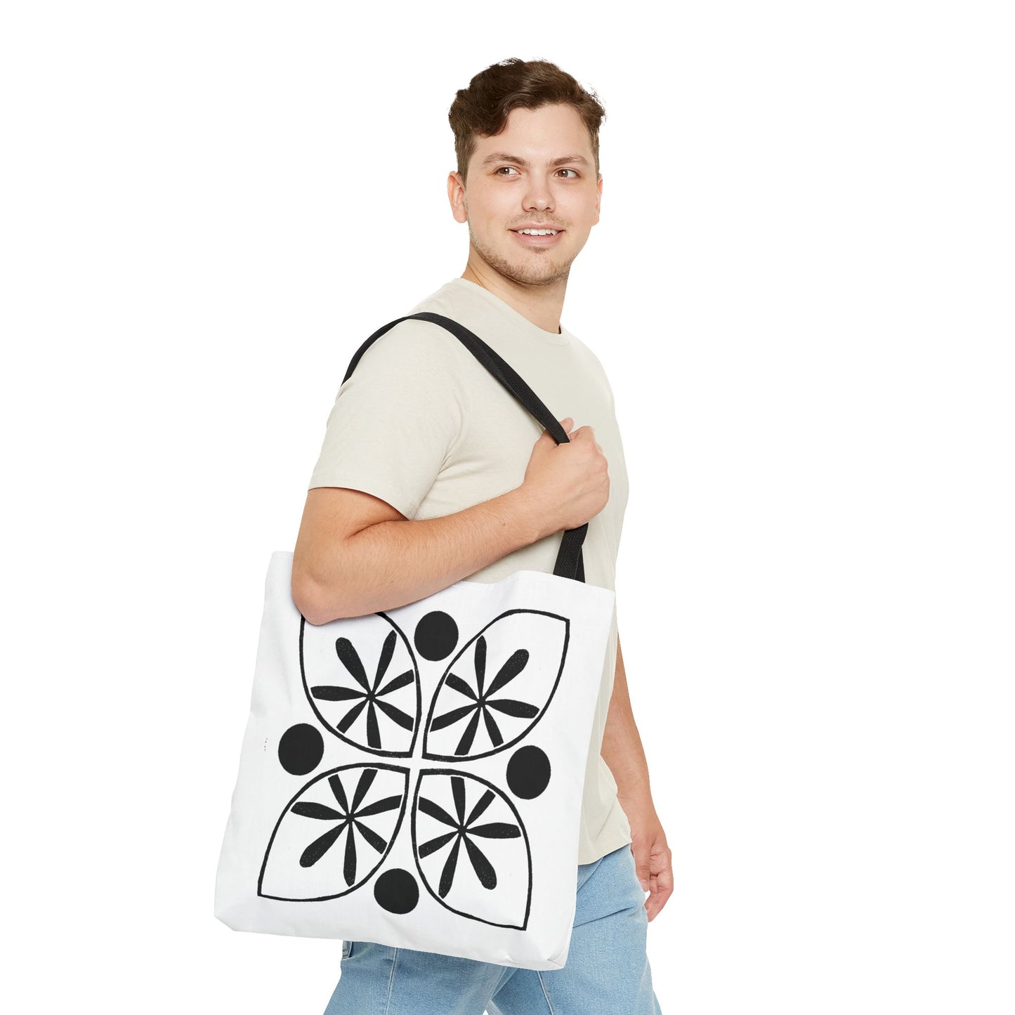 Black Flower Motif Tote Bag - InkLovePrint