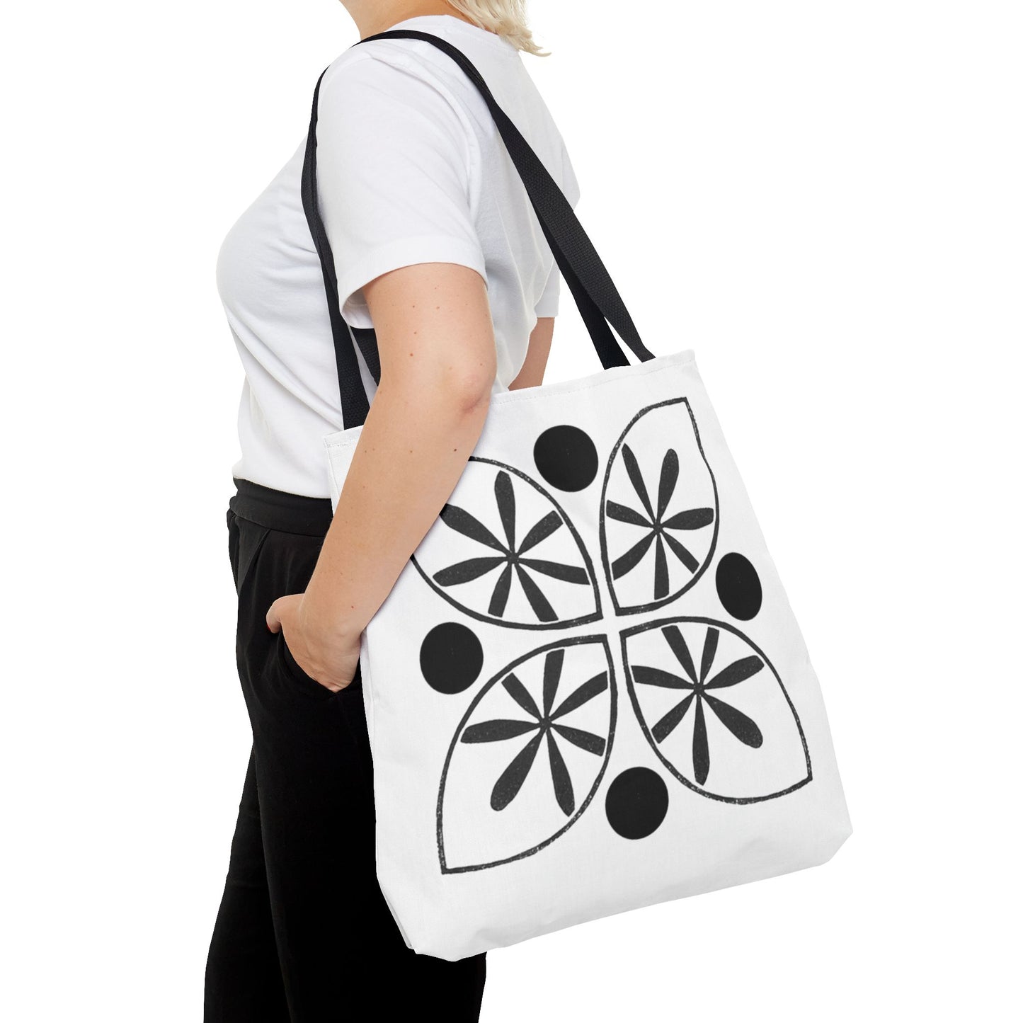 Black Flower Motif Tote Bag - InkLovePrint