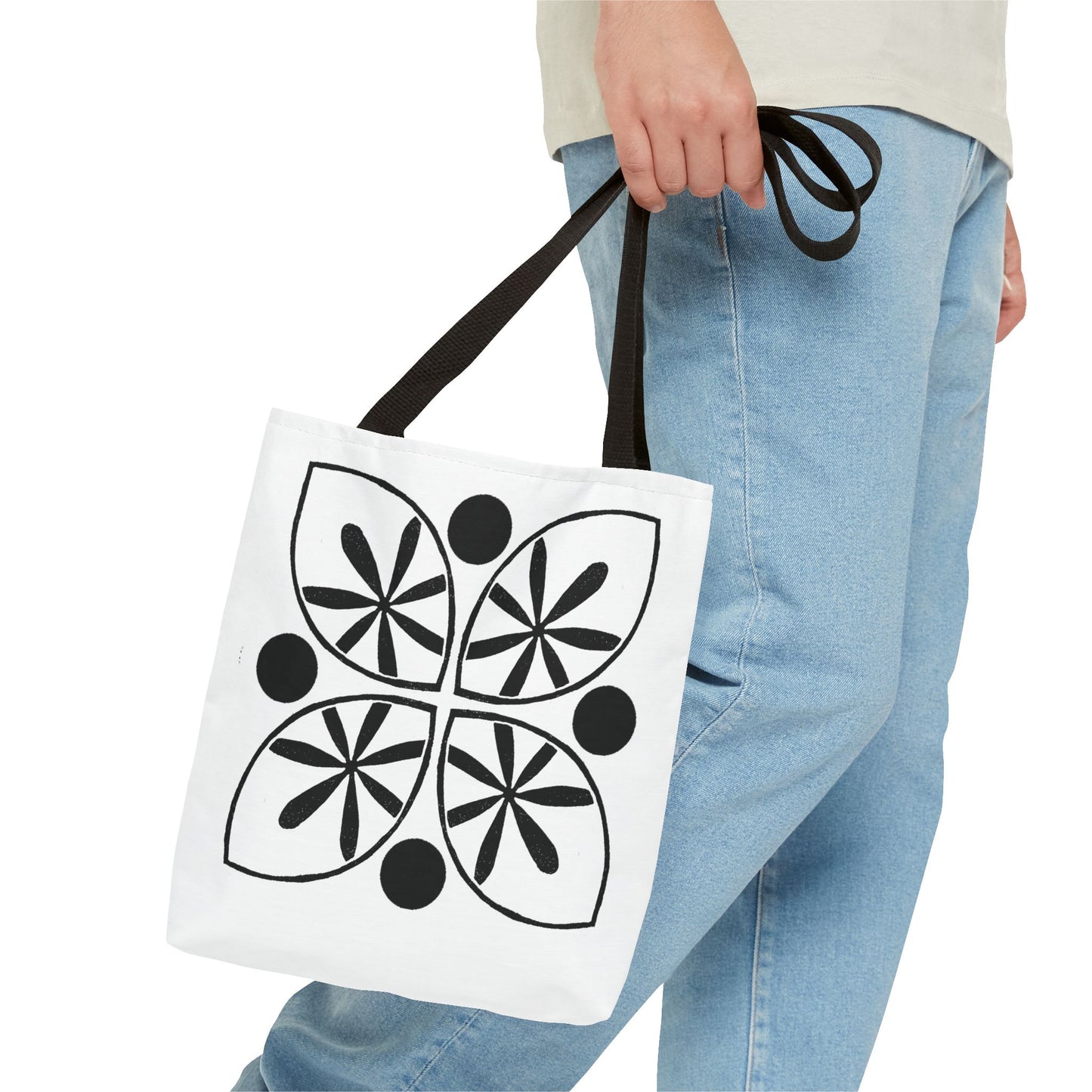 Black Flower Motif Tote Bag - InkLovePrint