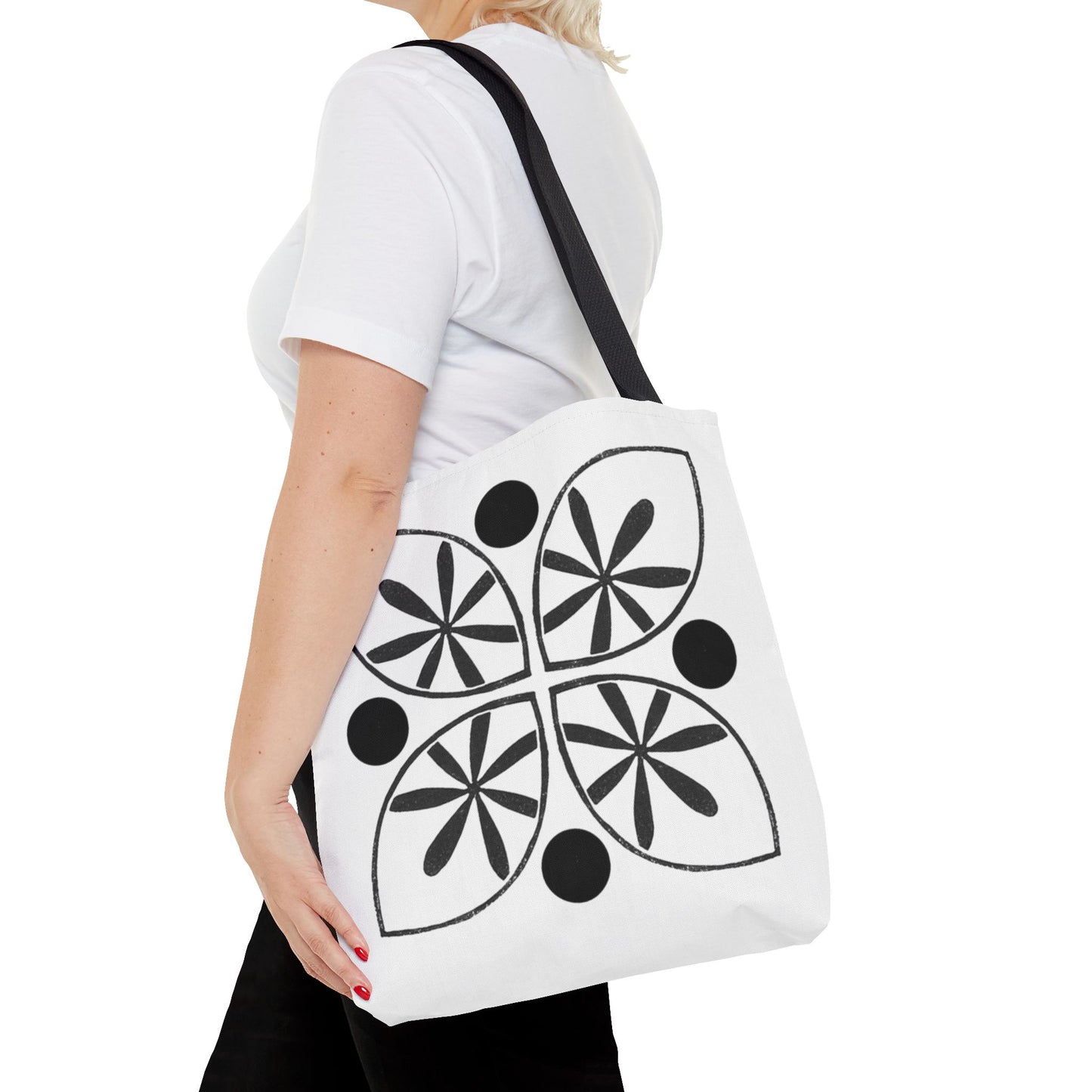 Black Flower Motif Tote Bag - InkLovePrint
