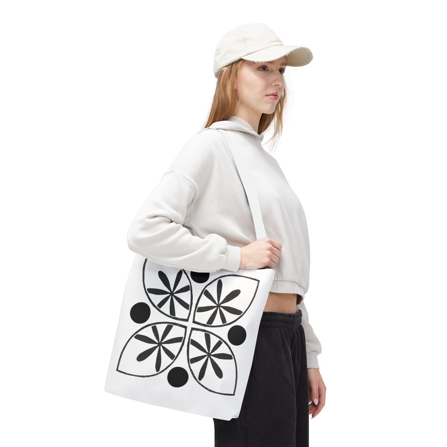 Black Flower Motif Tote Bag - InkLovePrint
