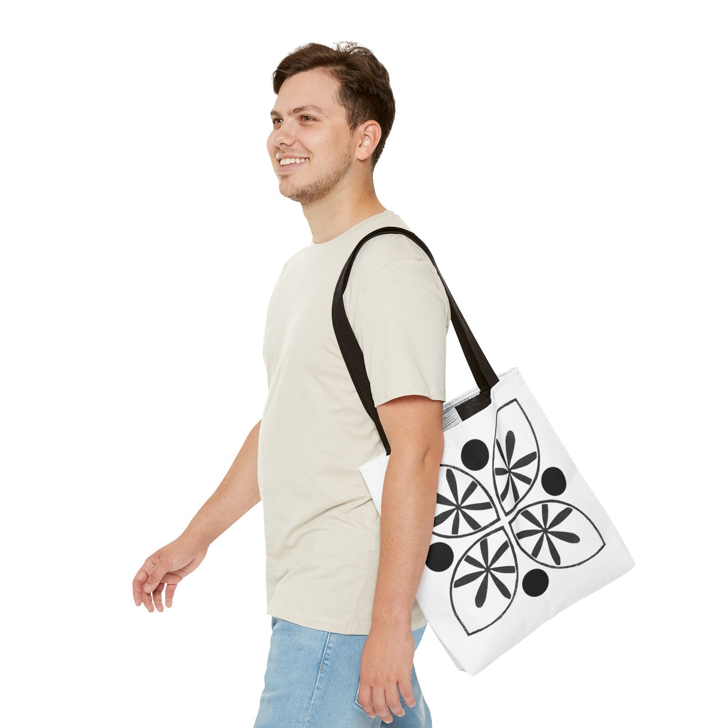 Black Flower Motif Tote Bag - InkLovePrint