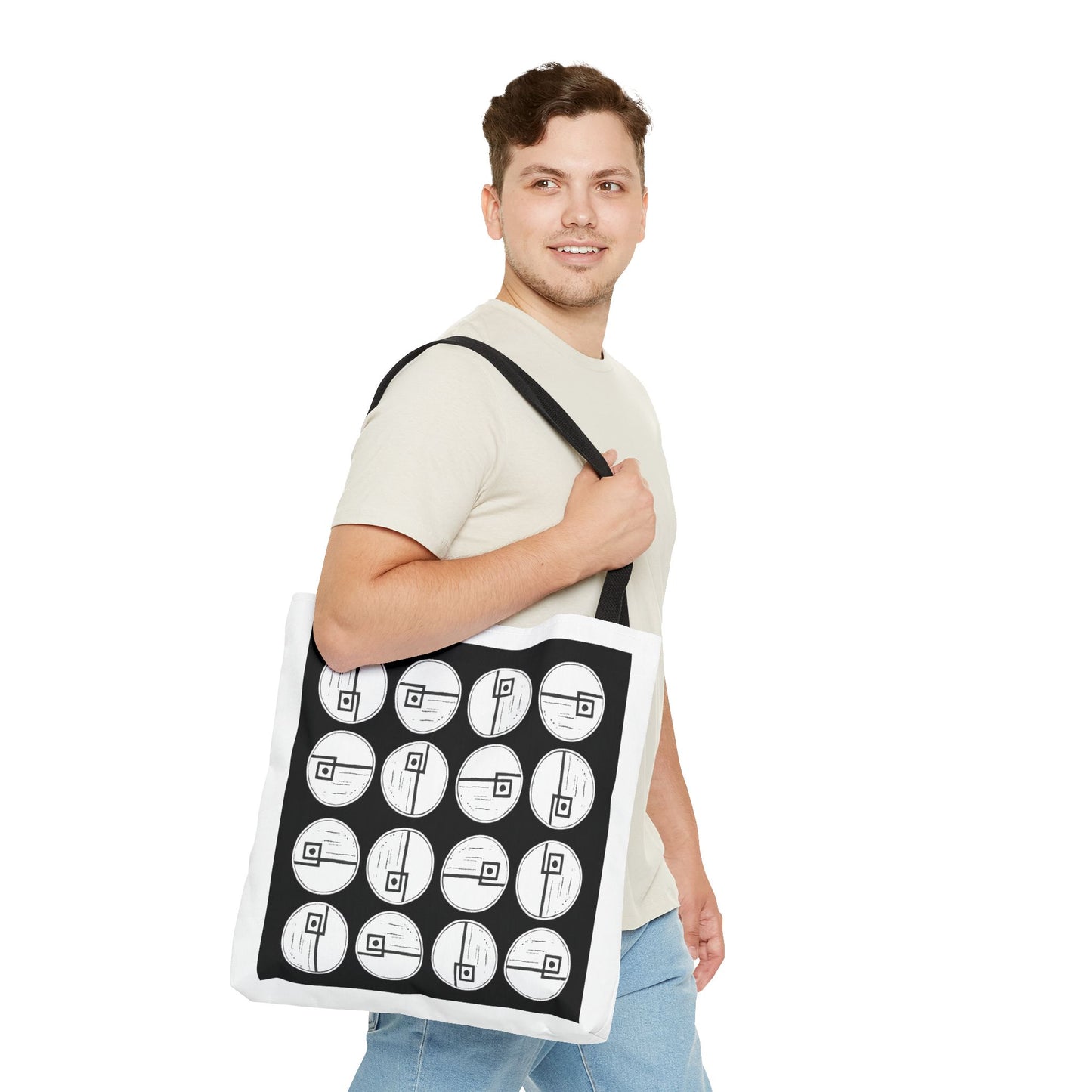 Rotating Rectangle Black Tote Bag - InkLovePrint