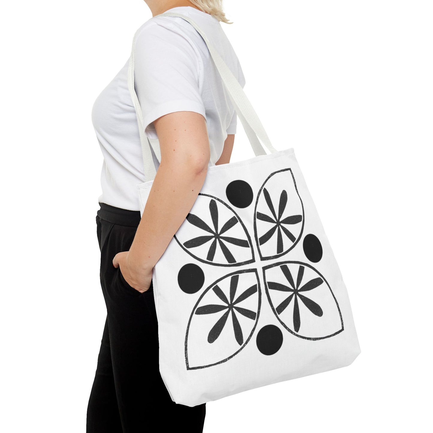 Black Flower Motif Tote Bag - InkLovePrint