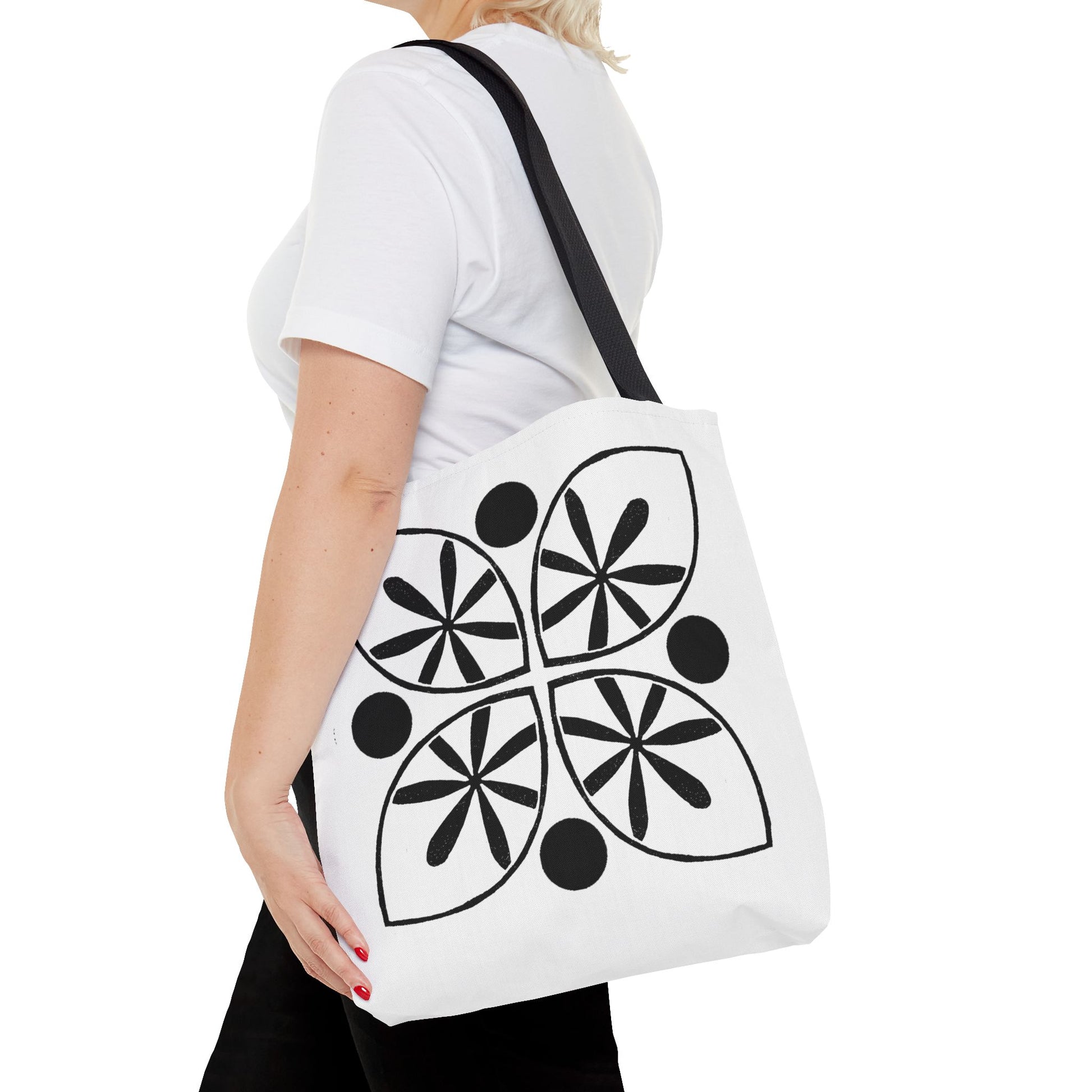 Black Flower Motif Tote Bag - InkLovePrint