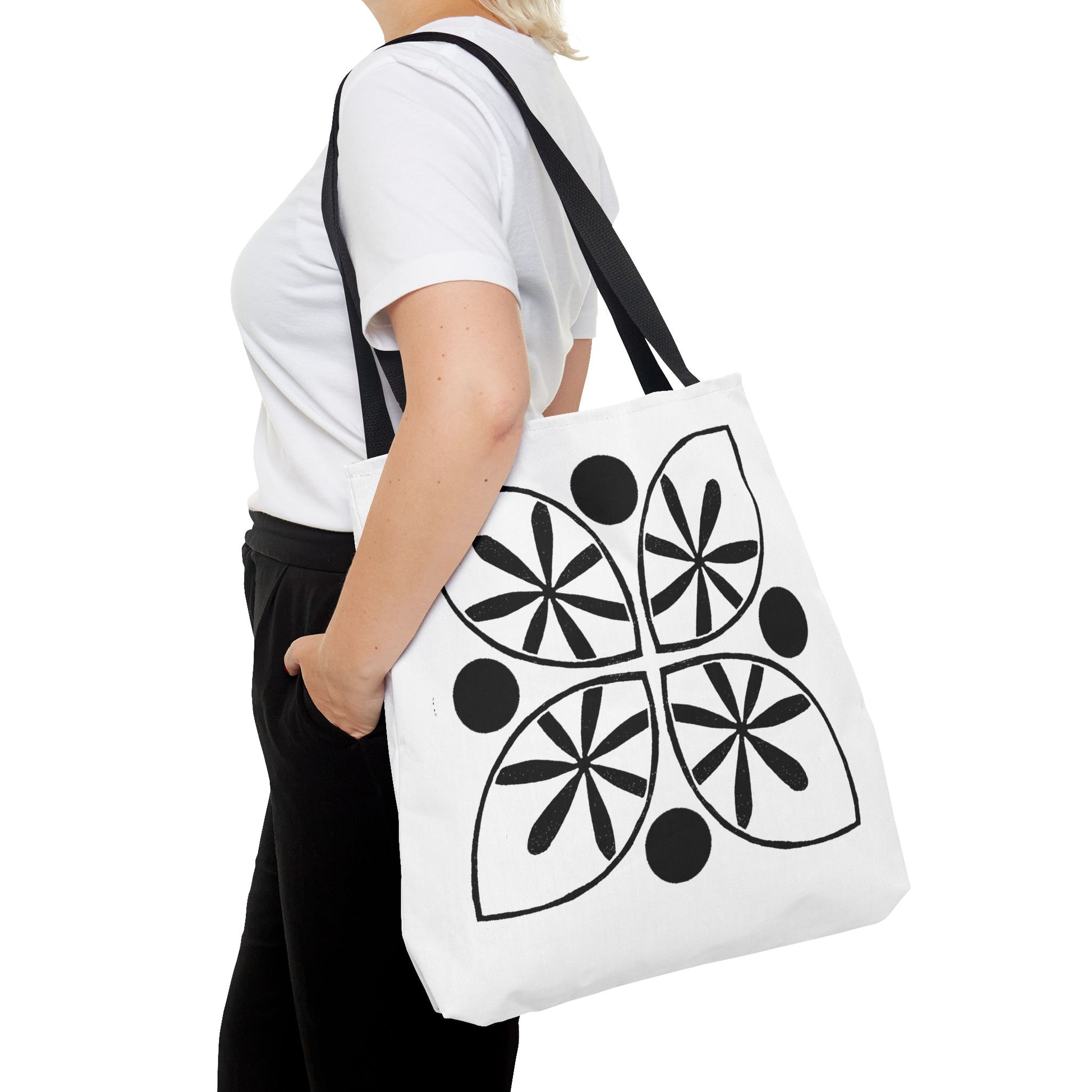 Black Flower Motif Tote Bag - InkLovePrint