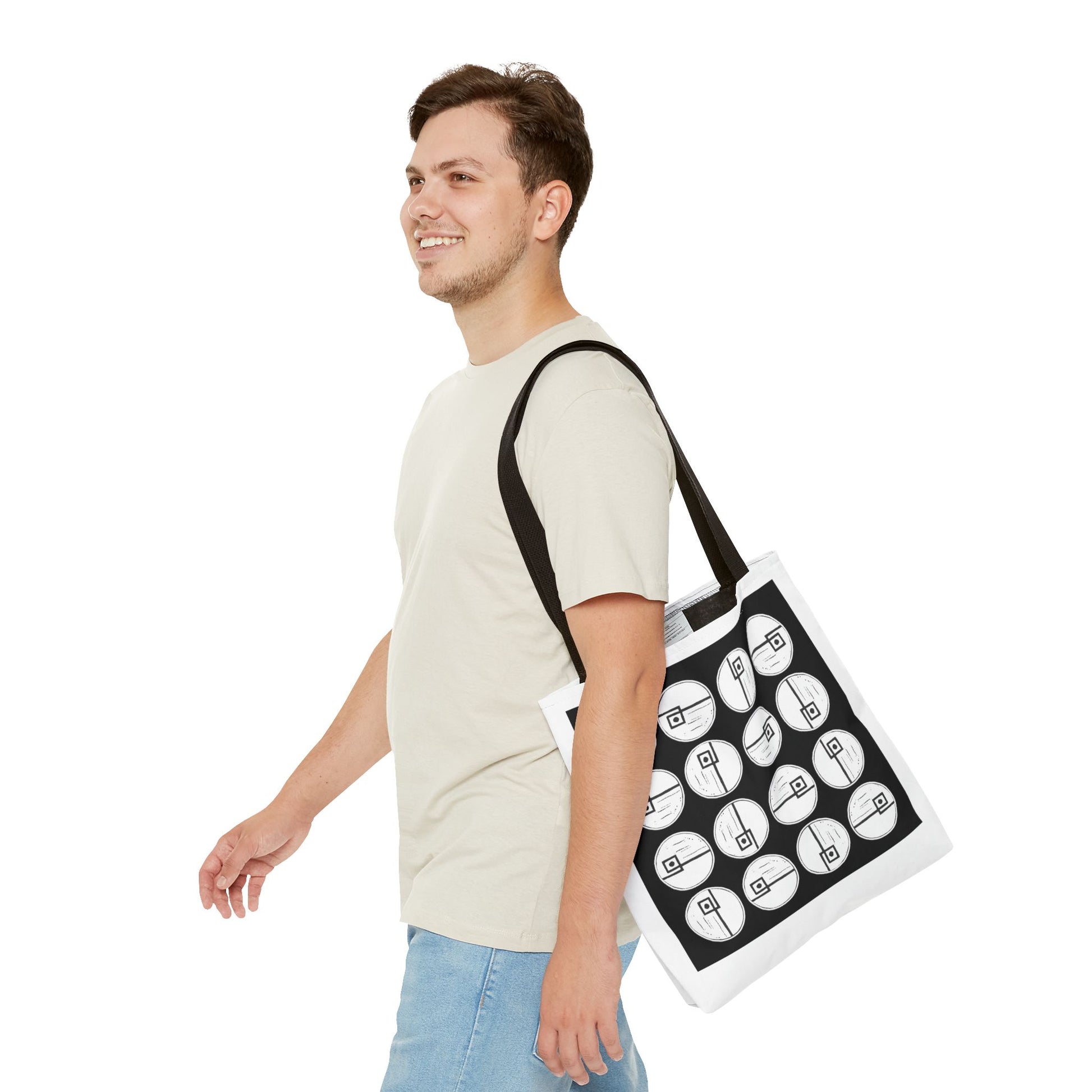 Rotating Rectangle Black Tote Bag - InkLovePrint