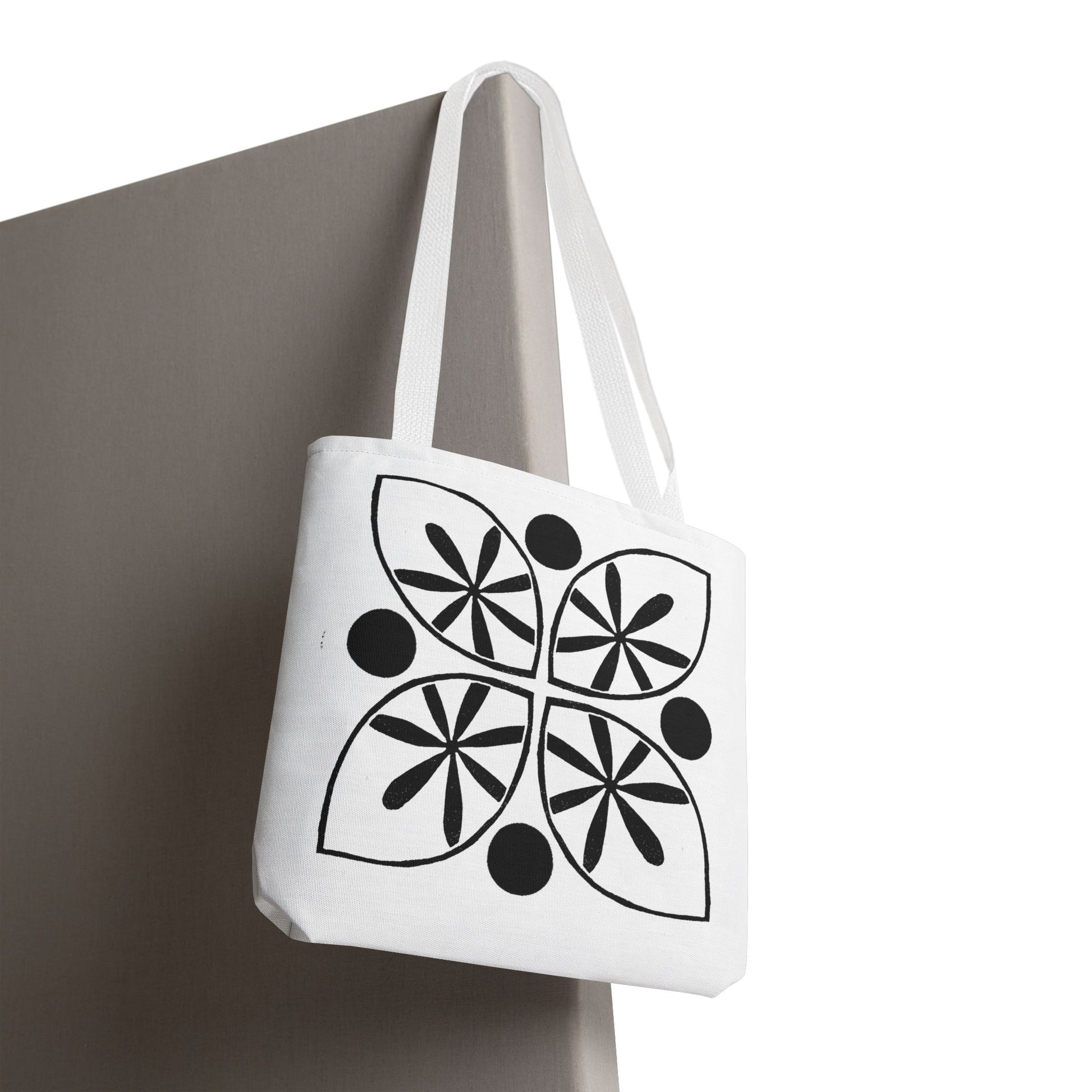 Black Flower Motif Tote Bag - InkLovePrint